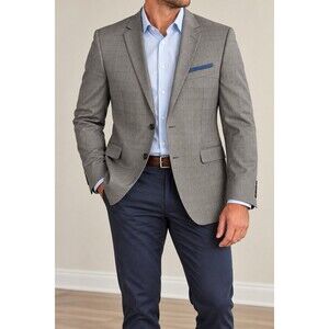 Billy London Men’s Blazer 42S Gray Plaid 2 Button Sport Coat Blue Accent